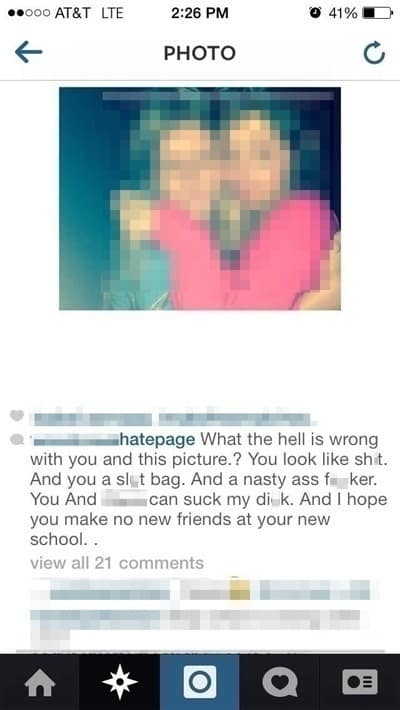 Instagram hate comment